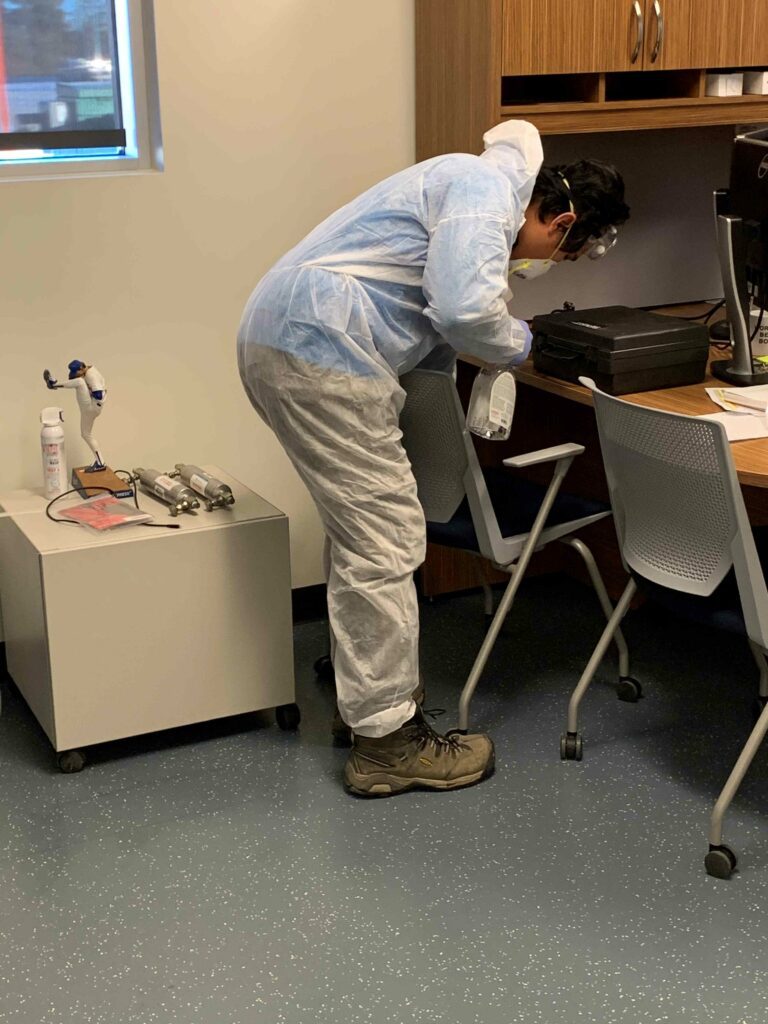 Man cleaning the chairs